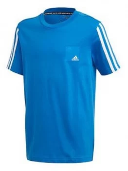 Image of Adidas Junior Boys Dmh Logo Short Sleeve T-Shirt - Blue/White