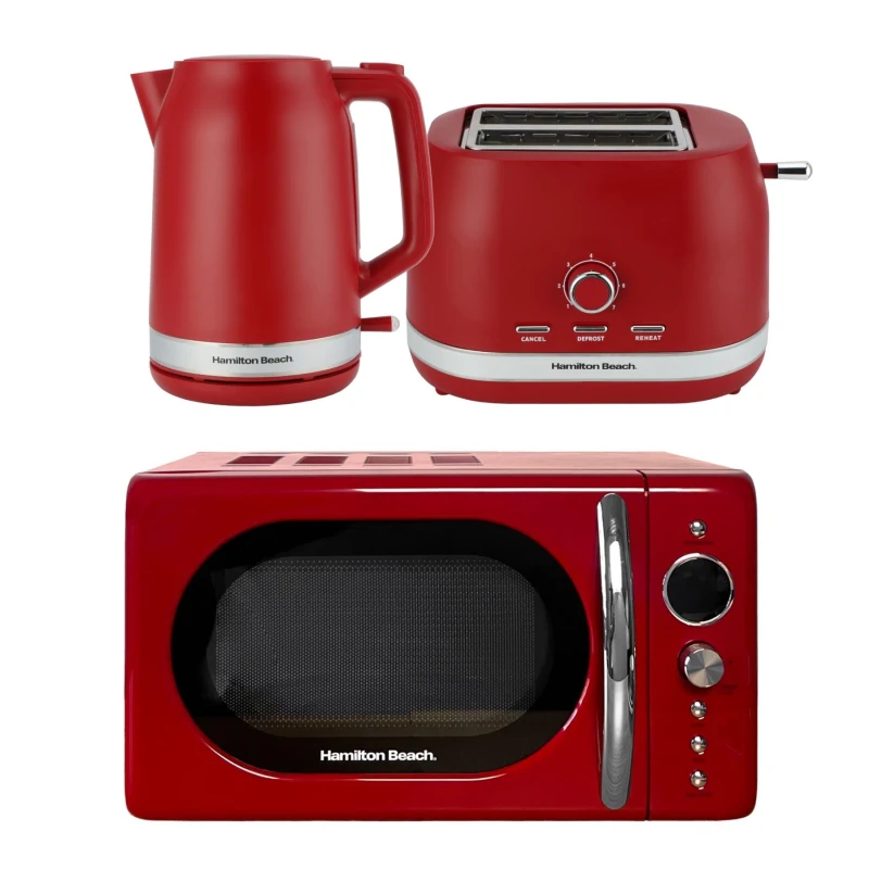 Image of Hamilton Beach Ella Red Kettle, Toaster & Microwave Set Red Unisex