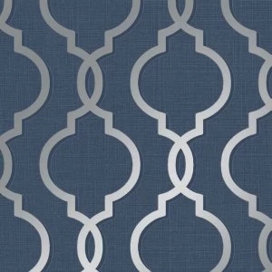 Image of Holden Decor Latica Geometric Trellis Navy Wallpaper