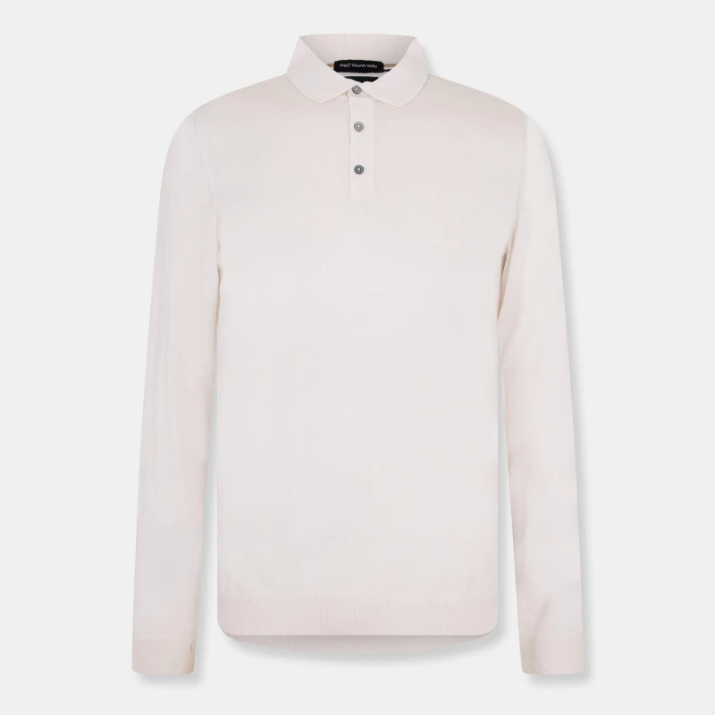 Image of Boss Mens Lancione Gsu Knitted Long Sleeve Polo Shirt Open White male S