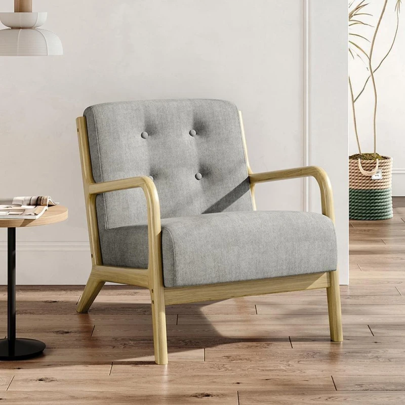 Image of Cottonfy UK Grey Wooden Frame Upholstered Lounge Armchair Grey M