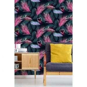 Image of Fresco Tropical Neon Love Wallpaper