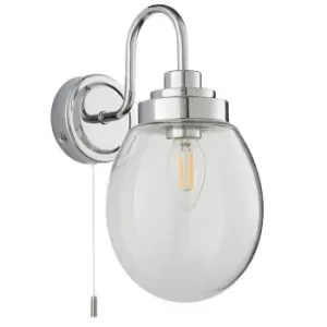 Image of IP44 Bathroom Wall Light Chrome & Round Clear Glass Modern Curved Arm Oval Lamp