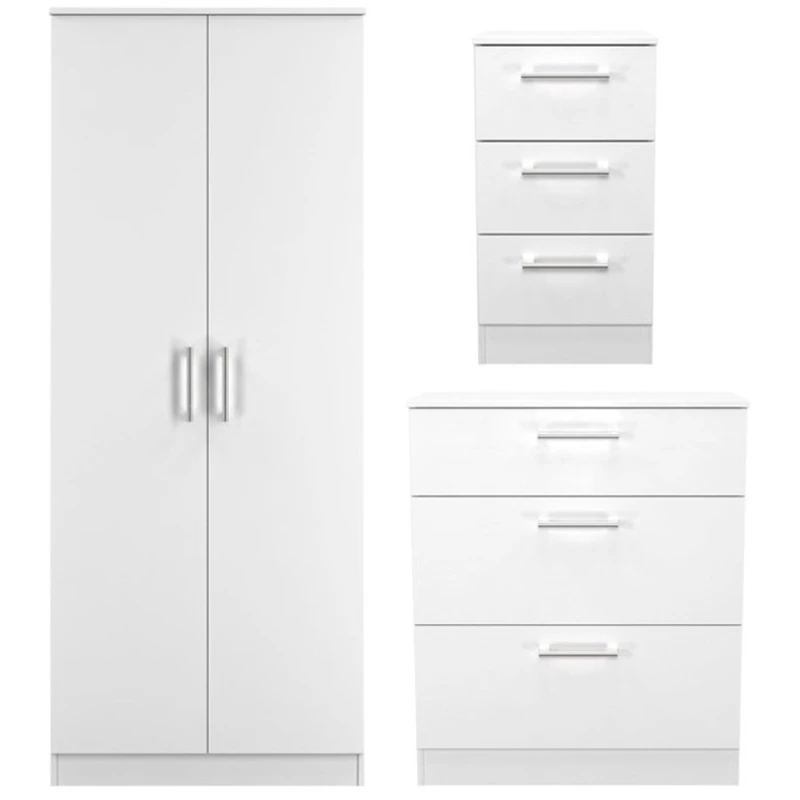 Image of Ready Assembled 2 U Reydale 3 Piece Bedroom Furniture pack (Ready Assembled) in White Size: Large White Unisex Large