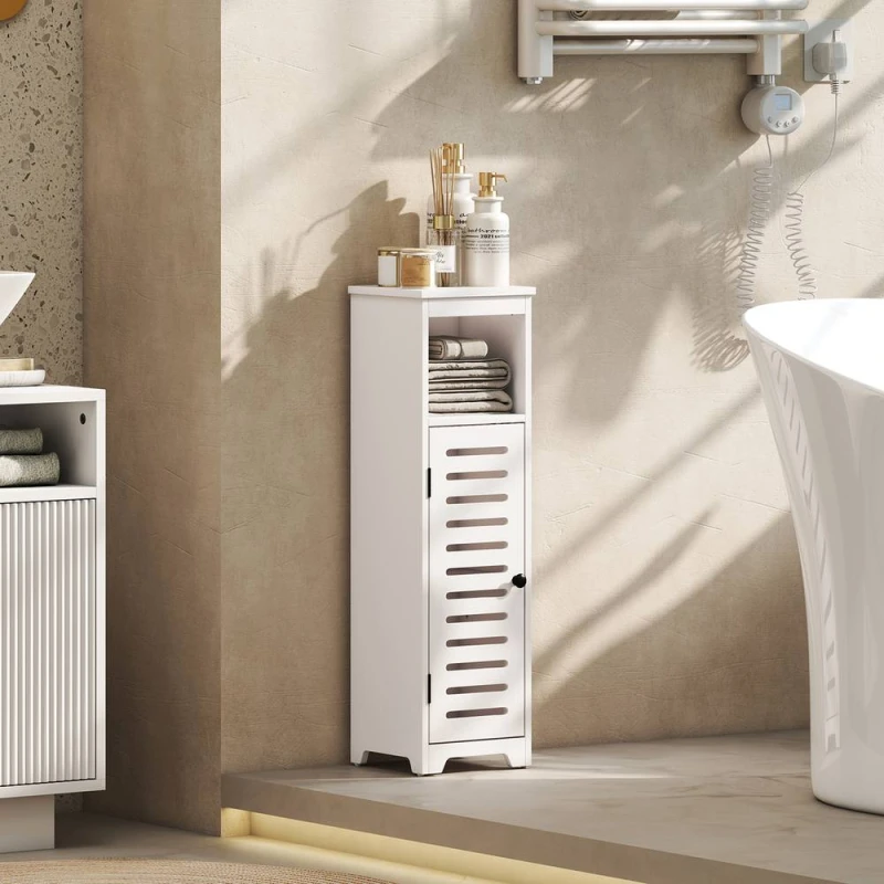 Image of HOMCOM Bathroom Cabinet, Bathroom Floor Cabinet with Adjustable Shelf, White White Unisex