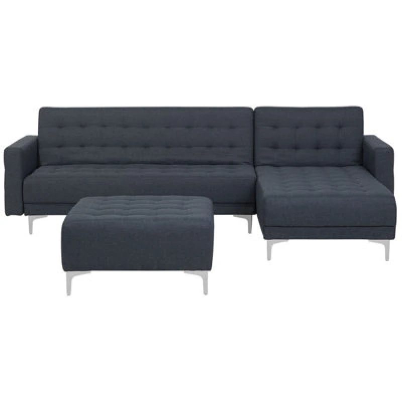 Image of Beliani Modular Corner Sofa Bed 4 Seater Aberdeen Fabric Dark Grey With Ottoman Left Hand