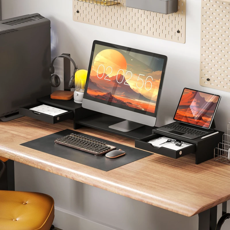 Image of HOMCOM Dual Monitor Stand Riser with Adjustable Length and Angle - Black TJ Hughes White 5063603507166