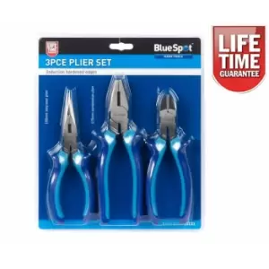 Image of Bluespot 3Pc Soft Grip Combination Pliers Set Long Nose Cutters Side Cutting Plier
