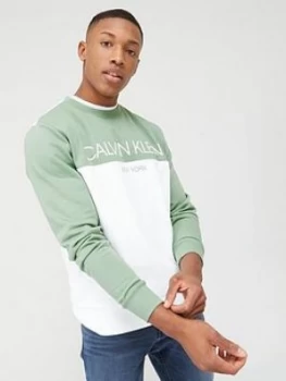 Image of Calvin Klein Jeans Colourblock Logo Sweatshirt - Granite Green