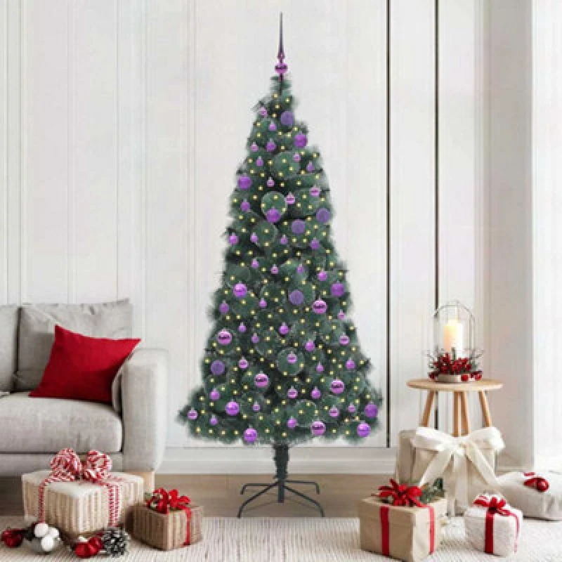 Image of vidaXL Artificial Pre-lit Christmas Tree with Lilac Ball Set Green 180 cm, Green 3396172