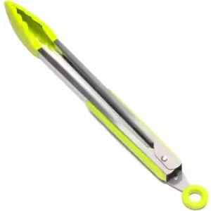 Image of Silicone Kitchen Cooking Salad Serving bbq Tongs Stainless Steel Handle Utensil - Green