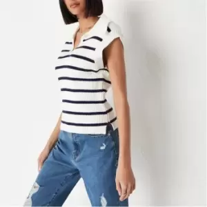 Image of Missguided Stripe Collared Rib Knit Vest - White