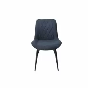 Image of Aspen Diamond Stitch Blue Cord Fabric Dining Chair Black Tapered Legs Pair