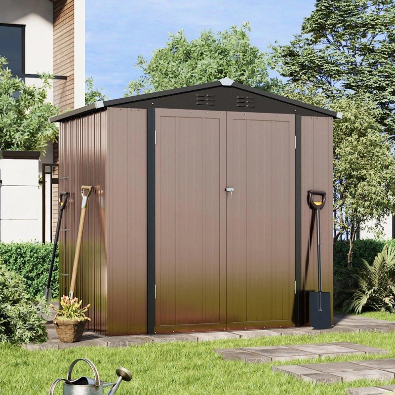 Image of Breeins Outdoor 4x6fts Storage Metal Shed, Brown Brown L