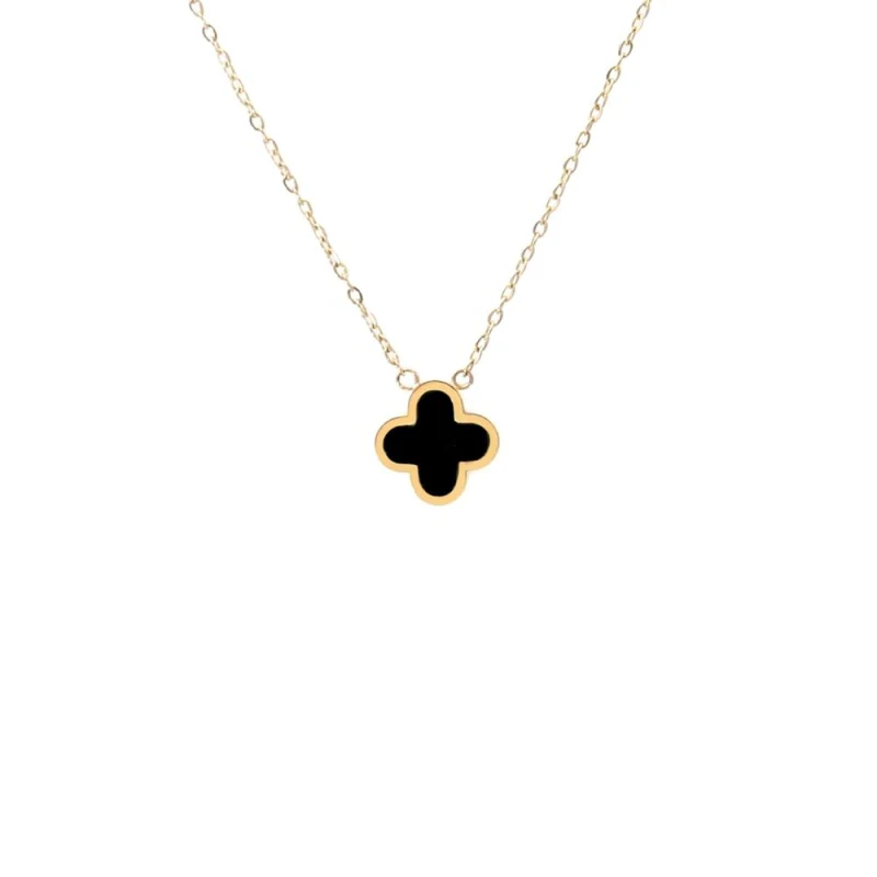 Image of Say It With Graphite Crystal Clover Necklace - Yellow Gold Size: 18" Gold Unisex 18"