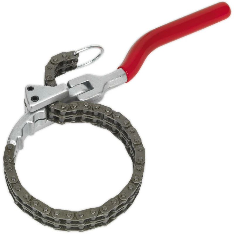 Image of Loops Steel Oil Filter Chain Wrench - 60mm to 105mm - 180 Degree Pivoting Handle Metallics