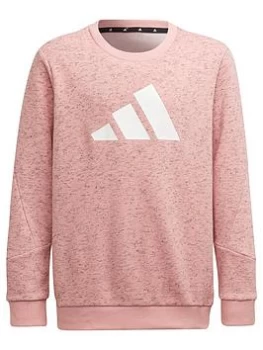 Image of Boys, adidas Older Kids 3 Bar Crew Sweat Top - Pink/White, Size 11-12 Years
