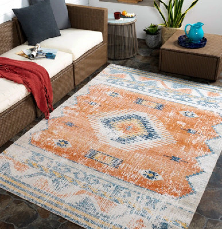 Image of Livabliss In- & Outdoor Global Burnt Orange Nawel Area Rug 200 X 275cm - Easy To Clean, Perfect For Balcony, Kitchen Or Dining Room