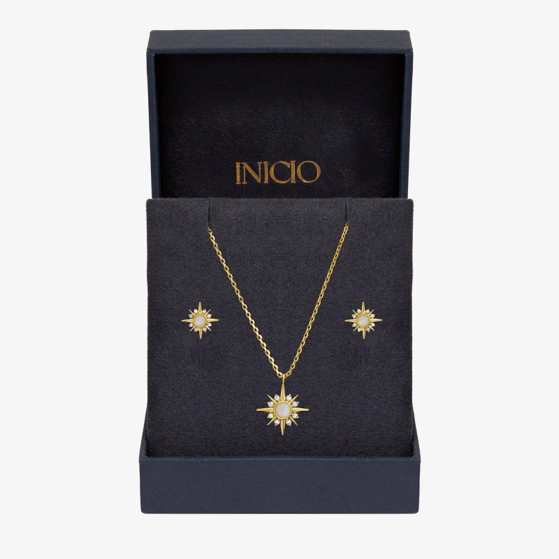 Image of Inicio 14K Gold Plated Cubic Zirconia Star Set - Gift Box Jewellery Sets One Size Gold 73382010000