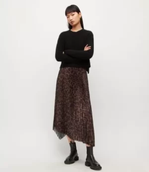 Image of AllSaints Womens Leoni Leo 2-In-1 Midi Dress, Black/Brown, Size: L