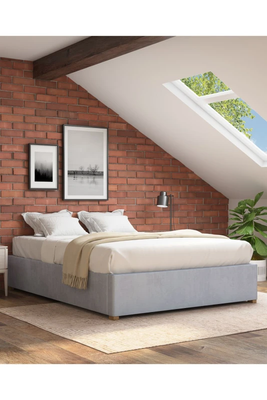 Image of Aspire Aspire Upholstered Platform Ottoman Bed Frame in Plush Velvet Fabric in Light Grey Size: Small Double Light Grey Small Double Unisex 50576322