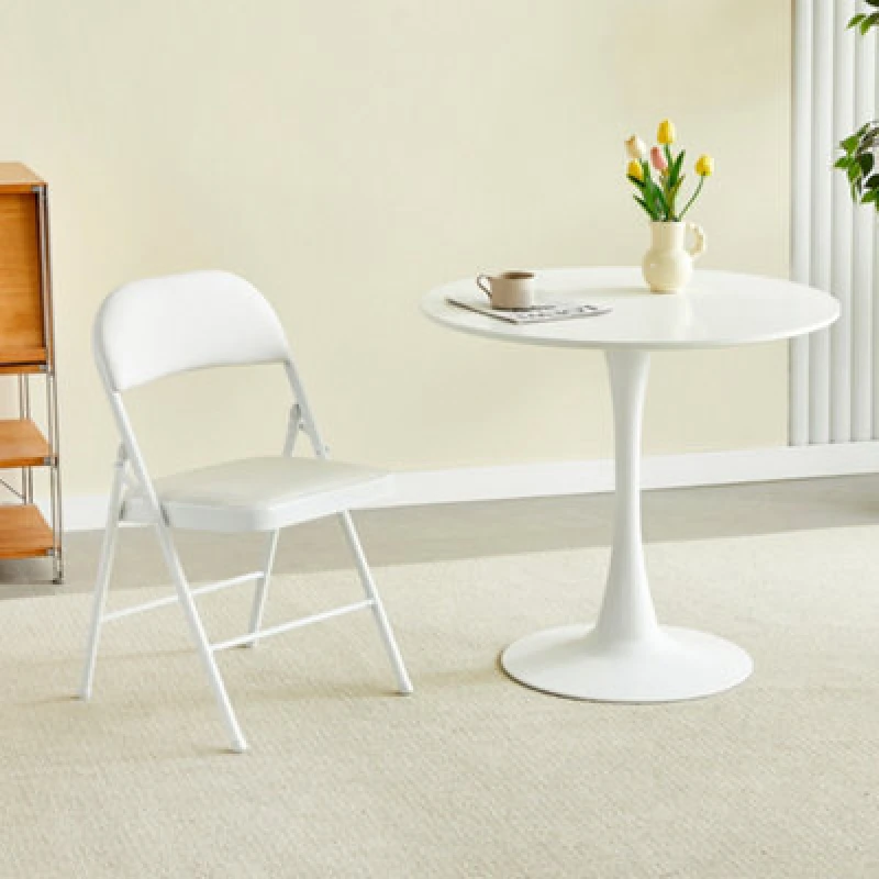 Image of MCC Direct Single Folding Dining Chair Metal Frame Padded Seat White