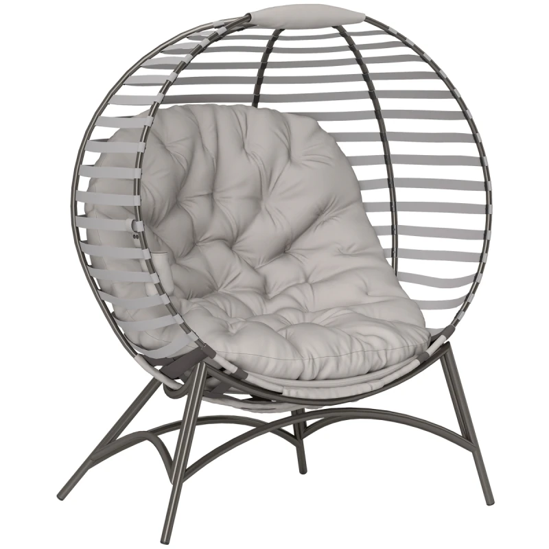 Image of Outsunny Egg Chair w/ Cushion Steel Frame and Side Pocket, Light Grey 84B-670V70LG