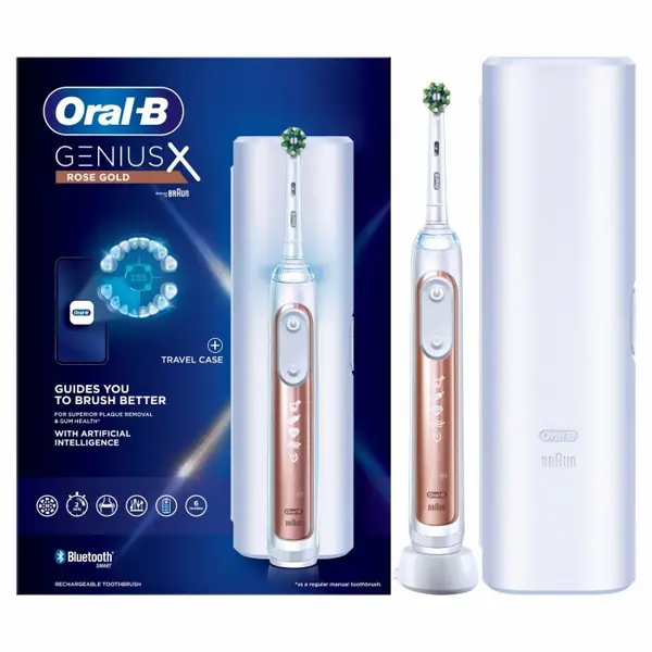 Image of Oral B Genius X Rose Gold Electric Toothbrush with Travel Case