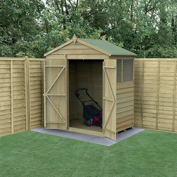 Image of 6' x 4' Forest 4Life 25yr Guarantee Overlap Pressure Treated Double Door Apex Wooden Shed (1.99m x 1.23m)