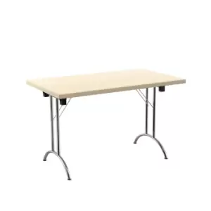 Image of One Union Folding Table 1200 X 700 Silver Frame Maple Rectangular Top