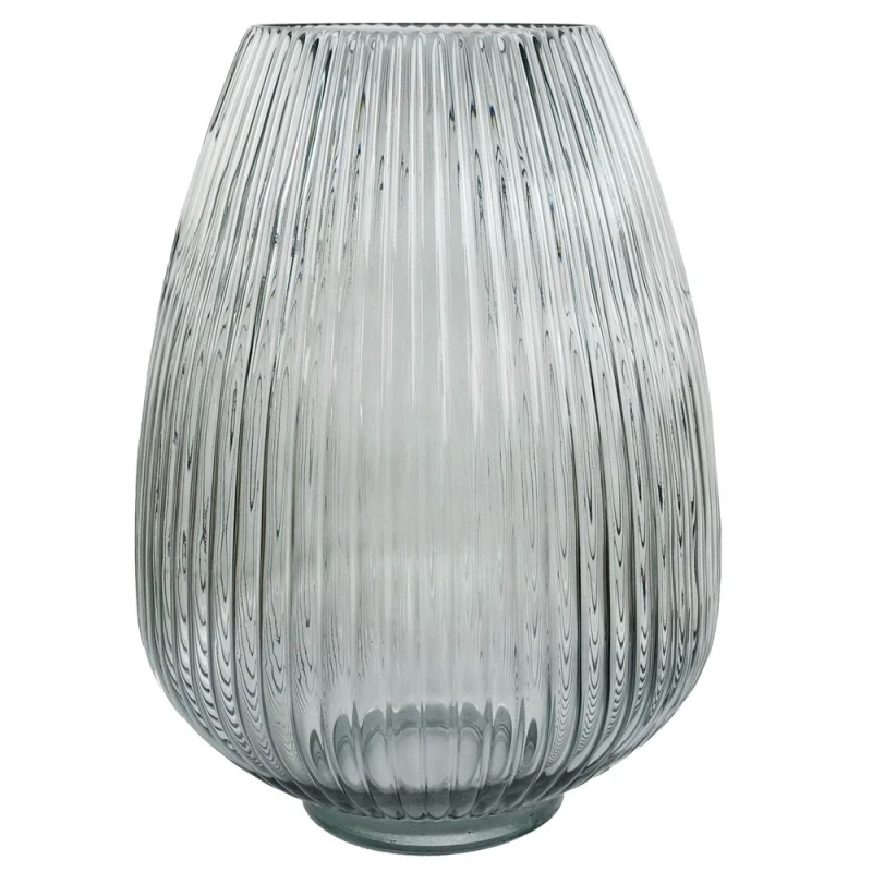 Image of Leaf 30cm Smoke Grey Ridged Glass Vase Grey unisex