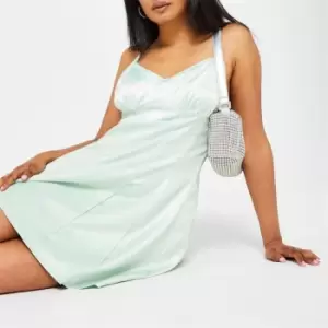 Image of Missguided Satin A Line Mini Dress - Green