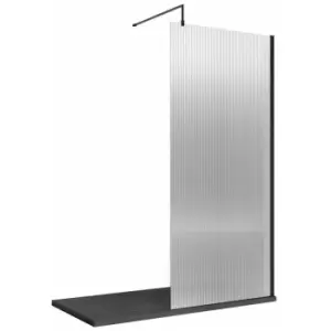 Image of Hudson Reed Fluted Matt Black Profile Wet Room Screen with Support Bar 900mm Wide - 8mm Glass