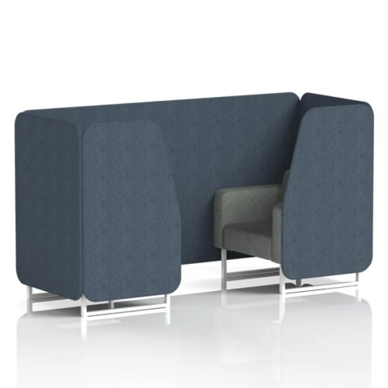 Image of Brixworth 2 Seater Office Booth with Front Panel - White Legs in Rivet Fabric - Crucible Panels and Prime Sofa