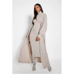 Image of I Saw It First Recycled Oversized Cosy Knit Longline Cardigan Co-Ord - Brown