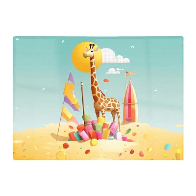 Image of Warren Reed Designer A Giraffe On A Beach Holiday Glass Chopping Board