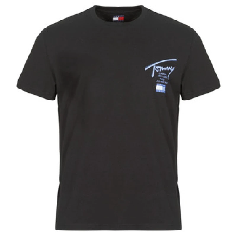 Image of Tommy Jeans TJM REG TOMMY SIGN CITY TEE EXT mens T shirt in Black