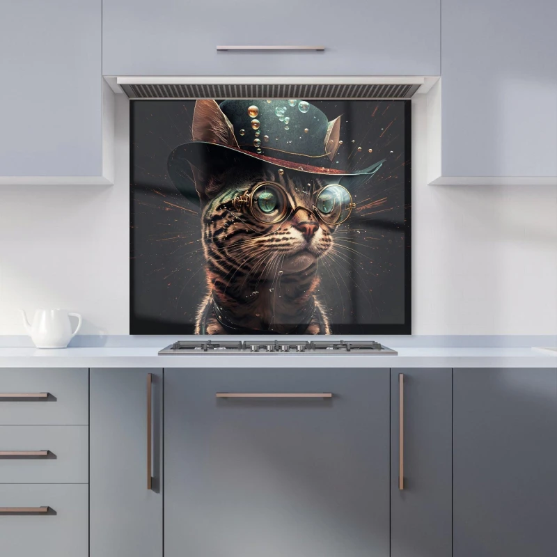 Image of Warren Reed - Designer Bengal Cat Face Glasses Splashart Kitchen Splashback Size: 700mm x 650mm Multicolor Unisex 700mm x 650mm