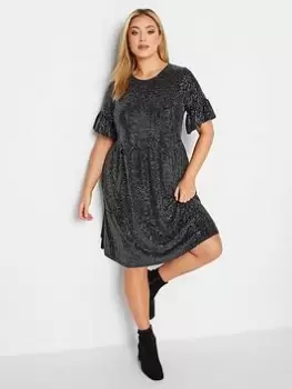 Image of Yours Sequin Smock Dress - Black/Silver, Size 22-24, Women