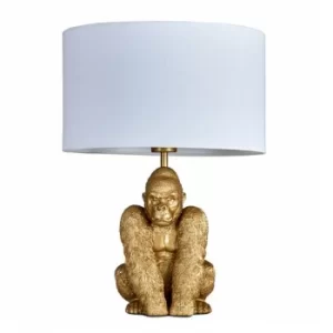 Image of King Gorilla Table Lamp in Gold with White Reni Shade