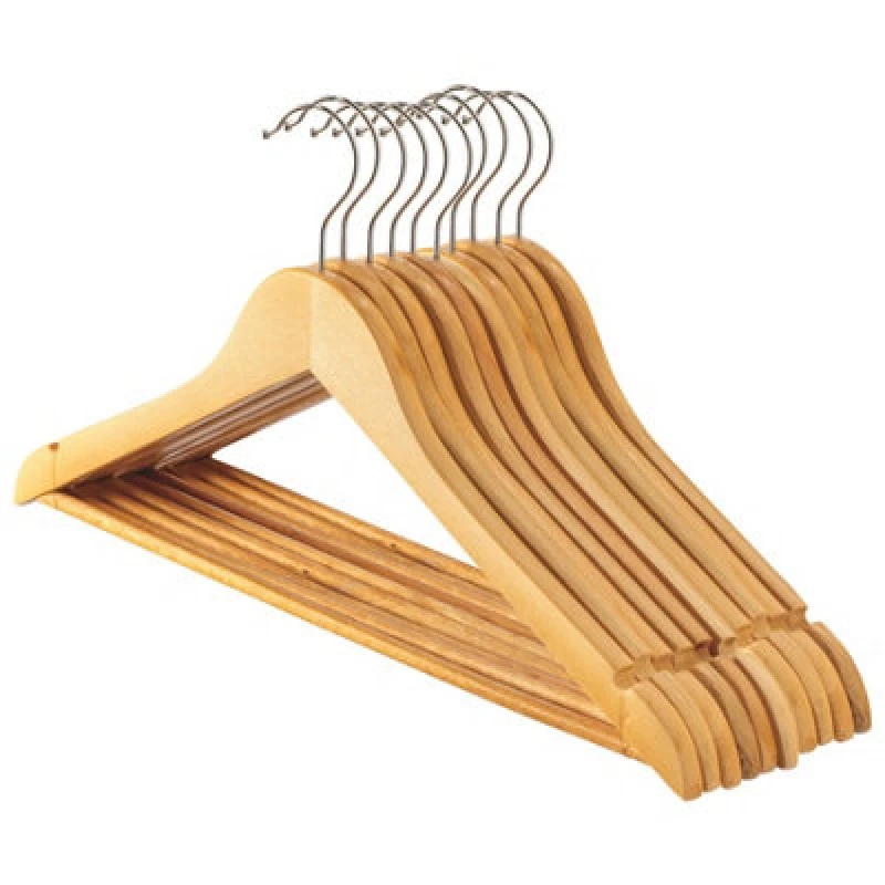 Image of Harbour Housewares Wooden Coat Hangers - Brown - Pack Of 10 - Strong Adult Clothes Garments Wooden Hanger