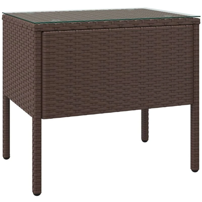 Image of VIDAXL Vidaxl - Side Table Brown 53x37x48cm Poly Rattan and Tempered Glass 8720845679064