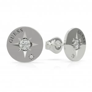 Image of Guess Wanderlust Silver Plated Crystal Compass Stud Earrings