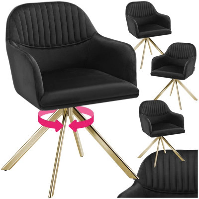 Image of tectake Armchair Lona Set Of 4 - Black/Gold in Black Size: 4 Pack Black Unisex 4 Pack