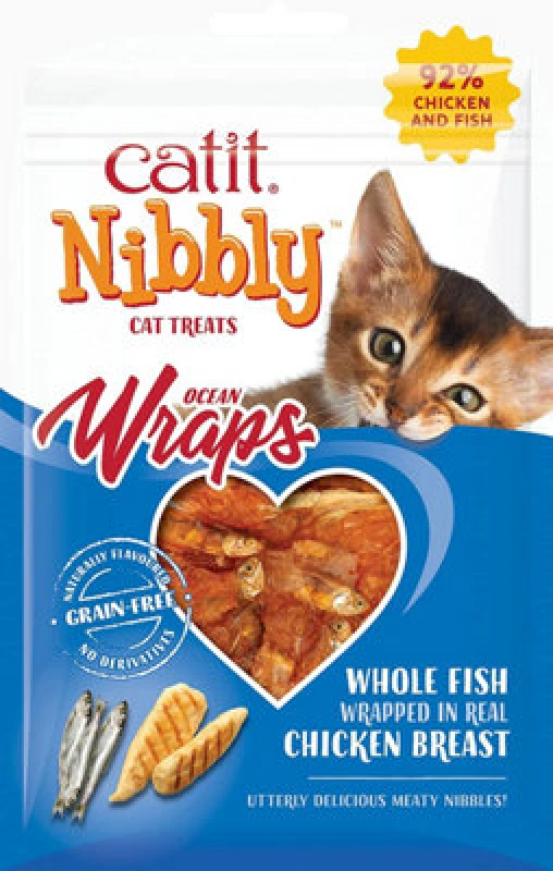 Image of Catit Catit Nibbly Chicken and Fish Wraps Cat Treats 30g Brown unisex
