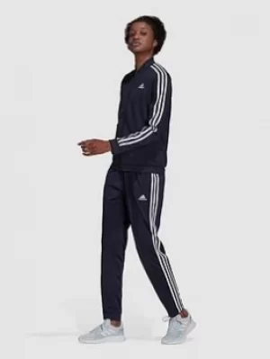 Image of adidas Essentials 3 Stripes Tracksuit, Navy/White, Size S, Women