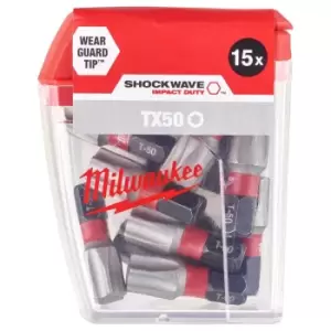 Image of Milwaukee Shockwave Impact Duty Torx Screwdriver Bits TX50 25mm Pack of 15