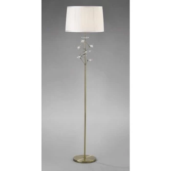 Image of Willow floor lamp with white lampshade 1 bulb antique brass / crystal