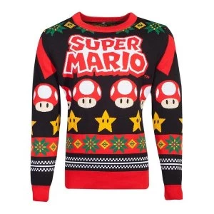 Image of Nintendo - Mushroom & Stars Unisex Medium Christmas Jumper - Multi-Colour