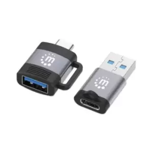 Image of Manhattan 2 Piece Set: USB-C to USB-A and USB-A to USB-C Adapters Male/Female conversions 5 Gbps (USB 3.2 Gen1 aka USB 3.0) SuperSpeed USB Black/Silve